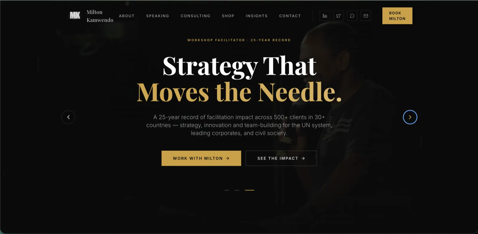 Milton Kamwendo website on desktop