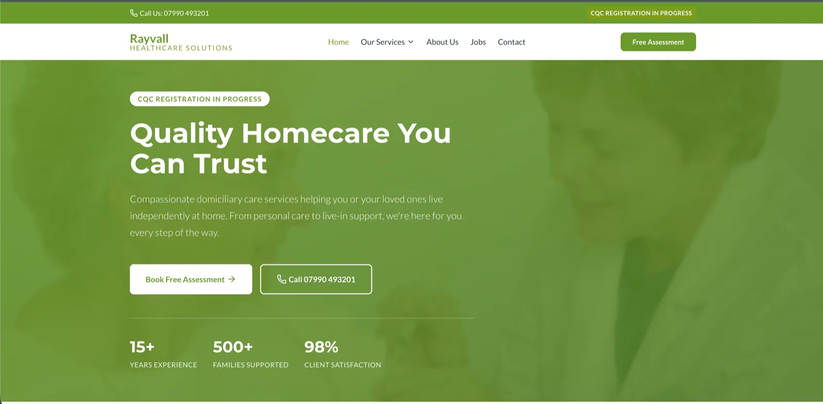 Rayvall Care website on desktop